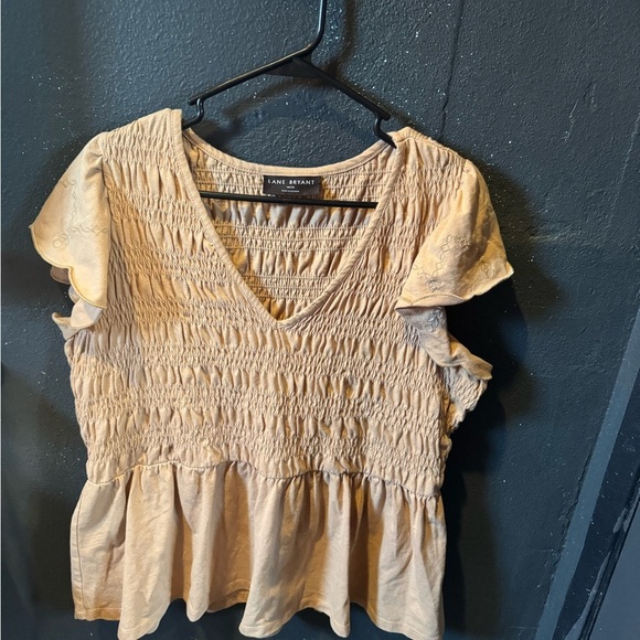 Lane Bryant Tops - Lane Bryant Tan Short Sleeve Smocked Blouse